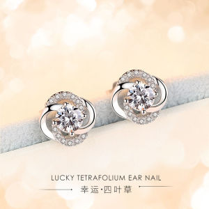 Earrings S925 Silver Diamond-set Clover Stylish Dainty