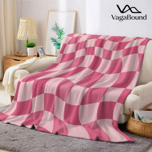 wavy pink checkered Flannel Blanket Warm Soft Halloween Christmas Decorative Couch Warm Cozy All-Season Gift