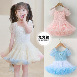 Princess Style Girls Dress Summer New Puff Skirt Small Girl Tutu Dress Rabbit Skirt Puffy Skirt Cotton Fabric Short Sleeve