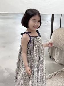Sonkpuel | Girls Casual Dresses Summer New Korea Childrens Clothing Korean 2026 Lovely Fragmented Flowers Loose Fashion Striped