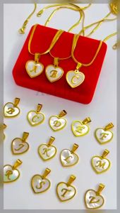 Stainless Necklace Gold SHELL Heart Letters for kids A to V 14inch/35cm SnakeChain for kids