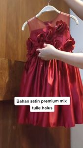 Dress Pesta Anak Satin Diagonal Bunga