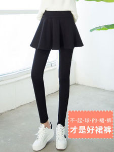 Autumn and Winter Pure Cotton Fake Two Pieces Bottoming Skort Womens Outer Wear plus Velvet Skirt Pant Belt Skirt High Waist Pantskirt Fat Girl Slimming