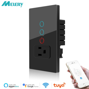 Melery Wifi Smart Tuya Light Switch Stairs Mexico US Wall Socket Plug Outlet Intelligent Glass Panel Remote Alexa Google Home