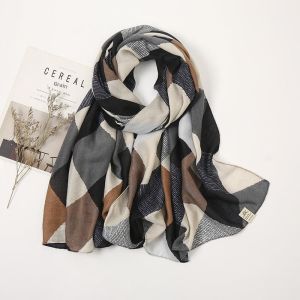 Cotton and Linen Ethnic Style Retro Printed Geometric Scarf