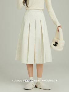 Laid-back Style High Waist A-Line Pleated Mini Skirt Womens Loose Long Skirt White Color Autumn Design Sensation Commute