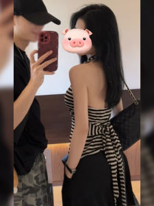 Áo Ba Lỗ Không Tay American Hot Bé Gái Striped Crop Top Dành Cho Nữ Mùa Hè Thiết Kế Eo Cao Hở Lưng Thắt Dây Áo Vest Không Tay