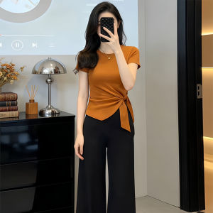 Shalldoer | Bộ Áo Thun Dây Kéo và Quần Ống Rộng Cao