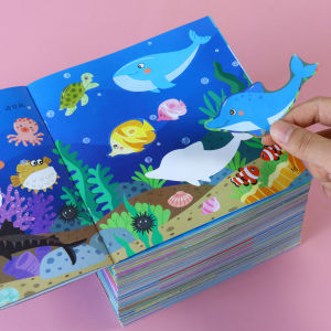 Childrens Ocean Animal Sticker Book Educational Toy for Babies Aged 0-6 Years Old Intelligence Training Focusing Puzzle