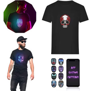Rgb Light up Bluetooth App Control LED Screen Removable T-Shirts LED Luminous Face Changing Loose Short Sleeved Clothes