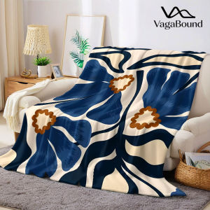 BILIBILI | Navy Retro Floral Flannel Blanket Warm Soft Halloween Christmas Decorative Couch Warm Cozy All-Season Gift