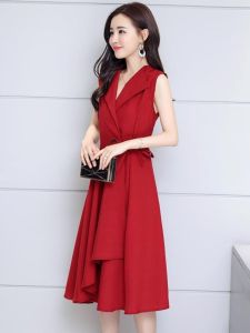 Elegant Non-Symmetric V-Neck Sleeveless plus Size Midi Dress Ring Fashionable Korean Style Versatile Summer New Arrival