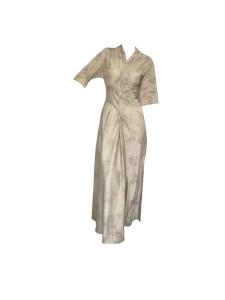 plus Size Summer Chinese Print V-neck Long Dress Womens Style Reformed Cheongsam Dress A-line Skirt Short Sleeve Dress