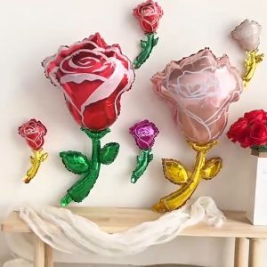 Handheld Rose Flower Balloons & Colorful Aluminum Foil Balloons for Party Supplies