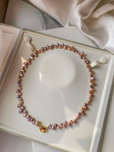 CAFFTI | Pastel Pink Purple Rainbow Baroque Freshwater Pearl Heart Shaped Spring Summer Necklace