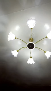 Six Heads Flower Ceiling Light Gold Chandelier for Living Room Bedroom Hotel Study Room Pendant Light