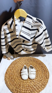 Atasan kupluk anak laki laki premium baju bayi lucu usia 6 bulan - 5 tahun motif garis putih