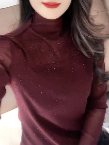 QINGNAER | Elegant Sparkle Plus Size Turtleneck Base Layer