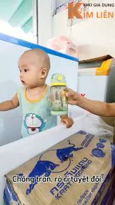 Bình nước trong HOKORI 450ml nhựa VIỆT NHẬT cao cấp - Ống hút khóa chống tràn cho bé đi học - 0081