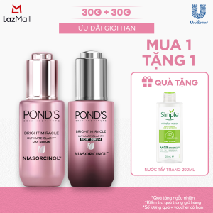 Bộ 2 Serum dưỡng sáng da đa tầng ngày & đêm Ponds Bright Miracle mờ thâm sạm với 50X Niasorcinol 30G+30G