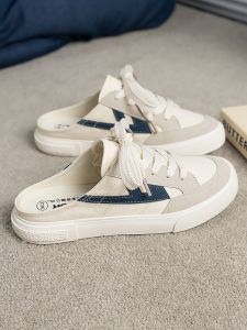 Womens Canvas Slip-On Shoes Summer 2025 New Style Deqin Lazy Outdoor Wear Student Head Cover Cloth Flat Heel Rubber Sole