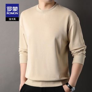 Romon Mens Fashion Casual round Neck Hoodie Milk Silk Spring New Versatile Top Quality Cotton Polyester Blend Comfortable Fit
