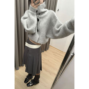 Zoyo Studio Winter High Neck Knitted Sweater Womens Design Short Cardigan Coat Cashmere Fiber 2023 Rectangle  Inverted Triangle Body Type