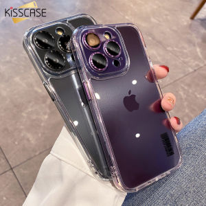 【With Lens Film】KISSCASE Luxury Plating Metal Lens Camera Frame Clear Phone Case For iPhone 14 13 12 14 Pro Max 14Plus iPhone 11 cases Soft TPU Frame Shockproof Cover