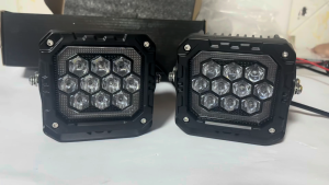 DL-028 4" Square Black Warrior 10 LED Work Light | White Beam + Yellow DRL Flash | Universal Off-Road Driving Light | Pair