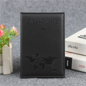 ปกหนังสือเดินทางหนัง PU สําหรับผู้ชายและผู้หญิง - ผู้ถือบัตรป้องกัน ID เอกสารครอบคลุม World Map Travel Passport Case
