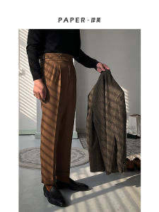 Khaki Neapolitan High Waist Mens Casual Pants Britsh Vintage Straight Leg Long Trousers Autumn Style Business Gentleman