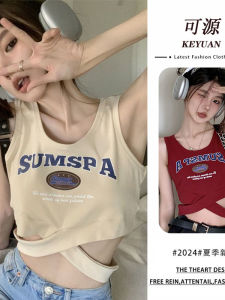 American Style Spicy Girl Letter Print Halter Vest Womens Summer New Design Cross Waist Exposure Outdoor Wearing Short Top