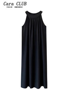 French Style off Shoulder Neck Hanging Large Size Summer Dress Womens Sleeveless Dresses Casual A-Line Skirt Thin Fabric