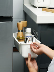 Kitchen Wall Mounted Spice Storage Rack Multi-Functional Cabinet Door Filler Fridge Organizer Plastic Cooking Utensil Holder