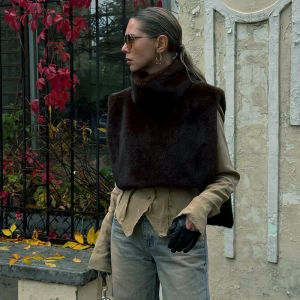 CUTENOVA Solid Color Half Turtleneck Furry Sleeveless Top Patchwork Short Section Pullover Top 2024Fall WomanS Clothing Street