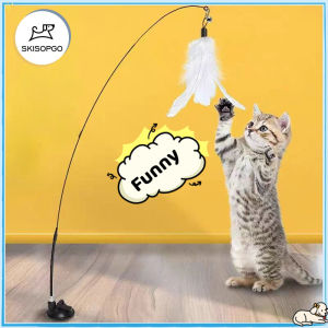 SKISOPGO Cat Teaser Strong Suction Cup with Bell Long Rod Detachable Cat Self-healing Toy