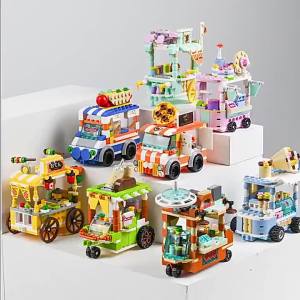 DIY Architecture Restaurant Coffee Shop Ice Cream Car Store Street View Building Blocks Kit Girls Bricks Classic Model Kid Toys