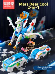 Transformable Toy Magnetic Collision Two-in-one Unicorns and Golden-Silver Flying Dragon