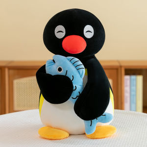 Cute Penguin Plush Toy Creative Cartoon Anime Plushie Stuffted Doll Birthday Gifts for Women Kawaii Fish-hugging Penguin Doll