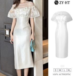 ZYHT EraVogue Womens Dresses White Dresses Flared Sleeve Dresses Satin Dresses Work Dresses Hiso Dresses Vintage Dresses Work Dresses Party Dresses Evening Dresses 21362