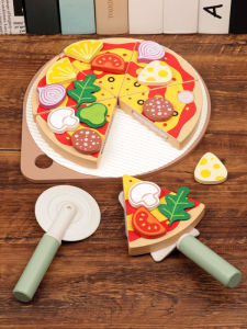 Wooden Pizza Cutting Toy for Boys And Girls Birthday Cake Pretend Play Dollhouse Area Early Education Indoor Play Parent Child Time