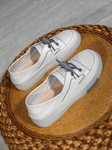 Leather Slip-On White Sneakers Womens Casual Flat Bottom Shoes Soft Sole Appear Smaller Foot Single Shoes Fashionable Trend