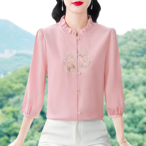 DAIXIANGFEIZI | Silk Satin Chinese Style Summer Shirt 3/4 Sleeves