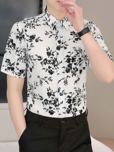 HENGYUANXIANG | High-End Brand Ice Silk Slim Fit Mens Shirt Half Sleeve Fashionable Summer Thin Menswear Standard Fit Button Down Shirt