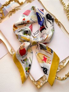 Khăn Choàng Lụa Mèo Dễ Thương Cho Nữ 70cm Khăn Choàng Vuông Mỏng Chống Nắng Họa Tiết Động Vật Khăn Choàng Lụa Phong Cách Nhật Bản Mùa Hè