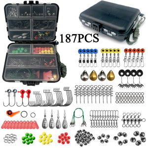 187/263 pcs Fishing Tools Accessories Kit Jig Hooks Fishing Sinker Weights Swivels Snaps Connectors with Fishing Tackle Lure Box
