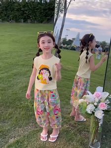 🌸ชุดเด็กหญิงฤดูร้อนของใหม่ปี2025น่ารักคาร์ตูนเสื้อกล้ามกางเกงขายาวลายดอก2ชิ้น🔥โปรโมชั่นส่งฟรี✨