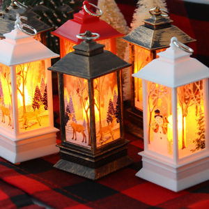 Christmas Flame Lantern LED Candle Night Lights Decorations Elk Snowman Santa Claus Light Hanging Wind Lamp Gifts 2024 New Year Decor