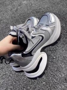 Casual Sports Shoes Thick Bottom Dad Sneakers Silver Genuine Leather Heightening Parisian Womens Footwear New 2025 Style