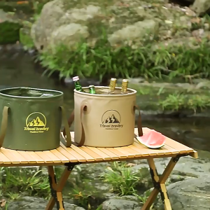 ถังน้ำแคมป์ปิ้งพับได้ 5L/10L/20 พีวีซีกันน้ำ ภาชนะบรรจุน้ำแบบพกพาอุปกรณ์เดินทางถังพับกลางแจ้ง